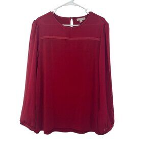 Established Women Red Sher Long Sleeve Pullover Blouse SZ L Spandex Keyhole Back